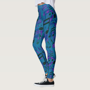 Legging Notas Musicais Padrão Musical Suave Azul Roxo