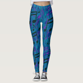 Legging Notas Musicais Padrão Musical Suave Azul Roxo
