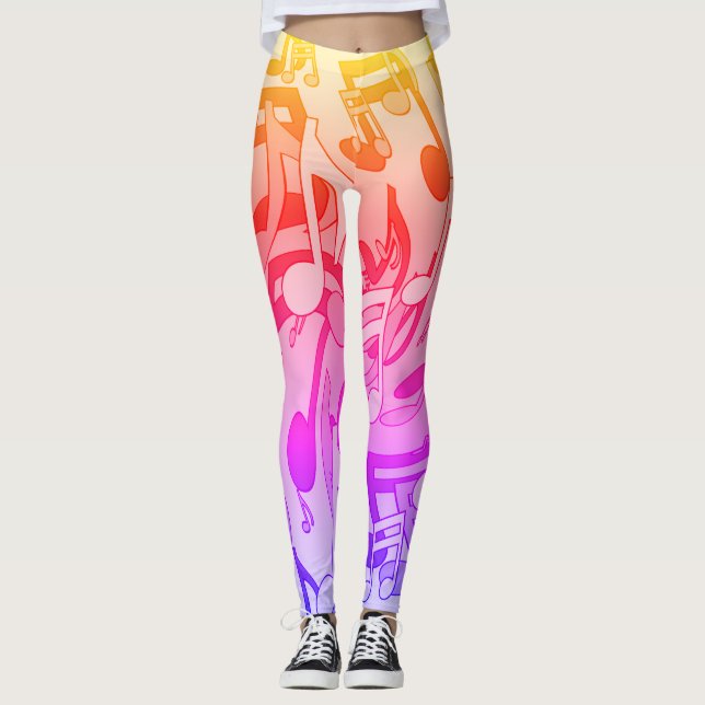 Legging Notas musicais vívidas das cores felizes bonitas (Frente)