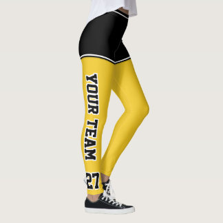 Legging Número da Equipe Esportiva Nome Amarelo Negro Curt