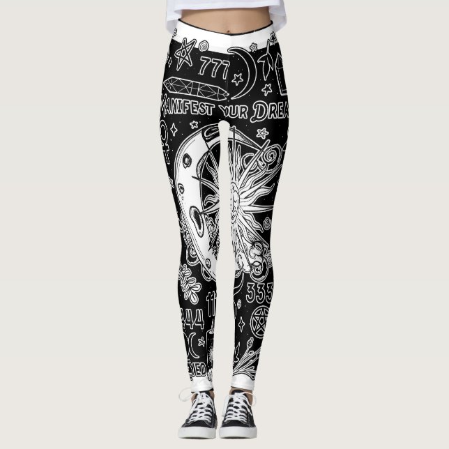 Legging Numerologia Sortuda Manifestando Magia Preto e Bra (Frente)