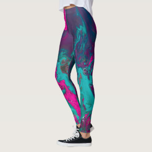 Legging Nuvem de fumaça de Abstrato de Magenta e Teal da R