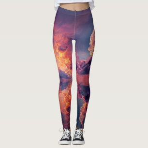 Legging Nuvens Dramáticas Surreais Com Pôr do Sol Ardente