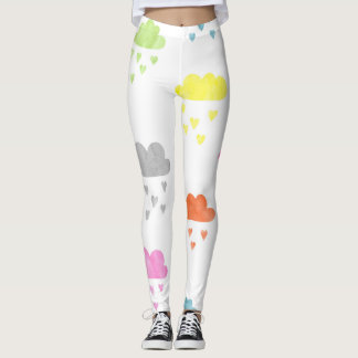 Legging Nuvens Sonhadoras: Chuva De Coração Por Aquarela