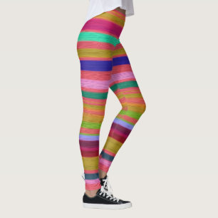 Legging O arco-íris colorido do divertimento listra retro