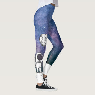 Legging O astronauta no espaço com cosmos do balão da lu