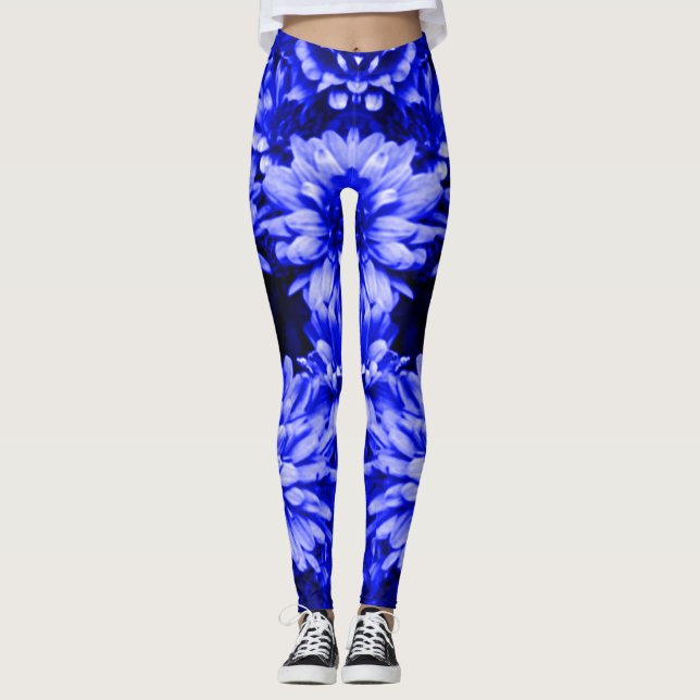 Legging O azul floresce caneleiras (Frente)