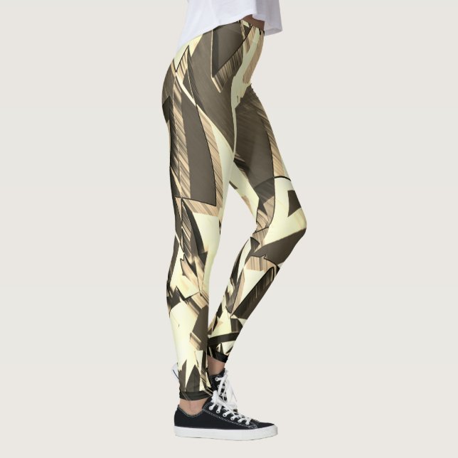 Legging O bege listra sobre a imagem marrom com garoa (Direita)