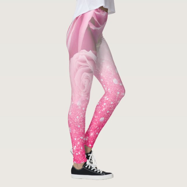 Legging O brilho Sparkly do falso cor-de-rosa aumentou (Direita)