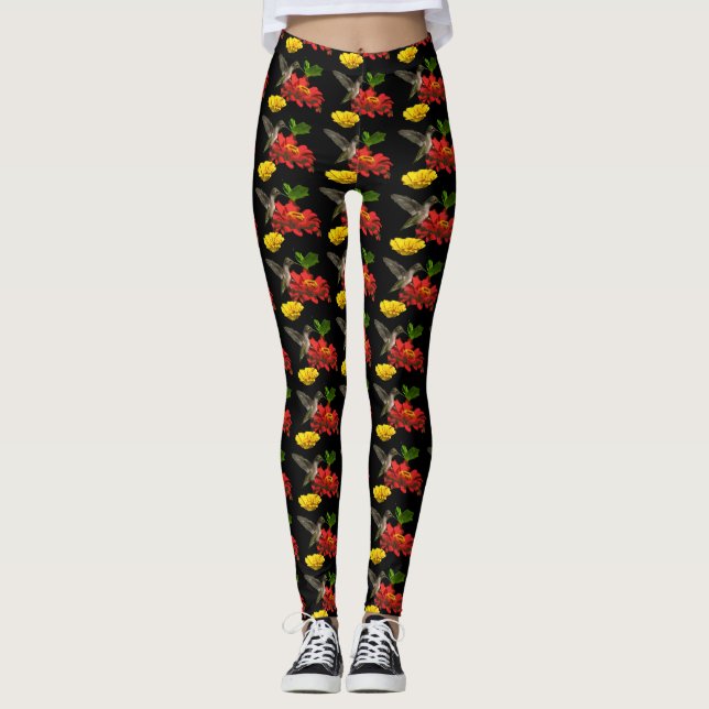 Legging O colibri no amarelo vermelho floresce caneleiras (Frente)