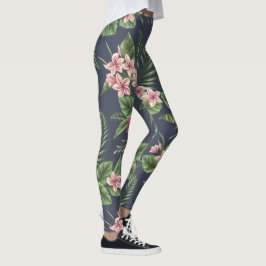 Legging O hibiscus vermelho floresce caneleiras escuras do