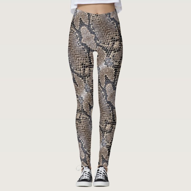 Legging O olhar de Snakeskin nos cinzas e prateia (Frente)