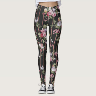 Legging O ouro cor-de-rosa do falso elegante listra rosas