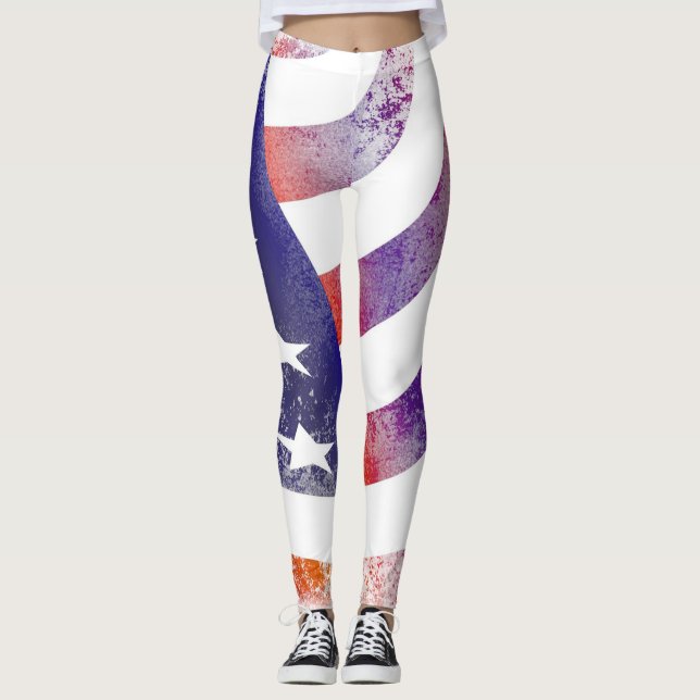 Legging O patriota patriótico grunge que corre a bandeira  (Frente)