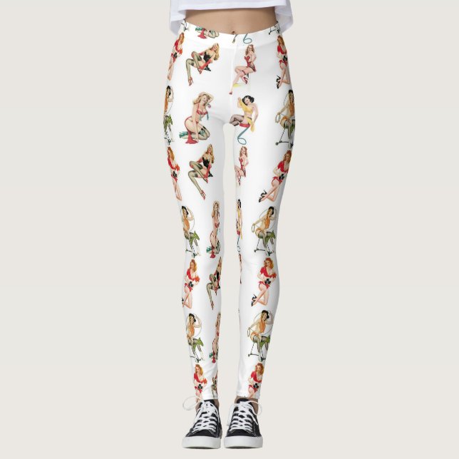 Legging O Pin acima das caneleiras da menina TEM perto (Frente)