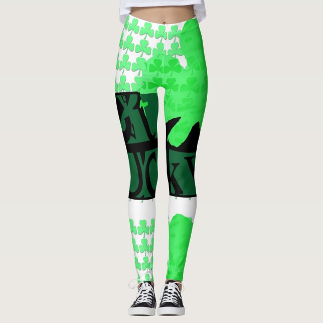 Legging O preto obtem caneleiras afortunadas de St Patrick (Frente)