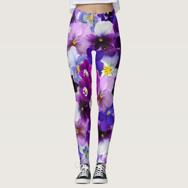 Legging O primavera bonito dos Pansies floresce caneleiras (Frente)
