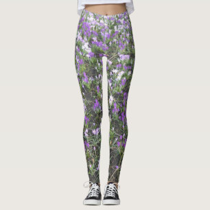 Legging O primavera roxo e branco do açafrão floresce