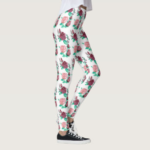 Legging O rosa w/Green do vermelho e do rosa sae do rico