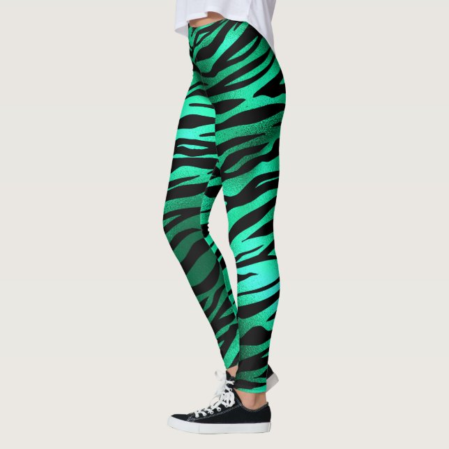 Legging O Tigre Preto Emerald Verde Stripes Animais Selvag (Esquerda)