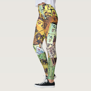 Legging O vintage do Mah Jongg telha caneleiras