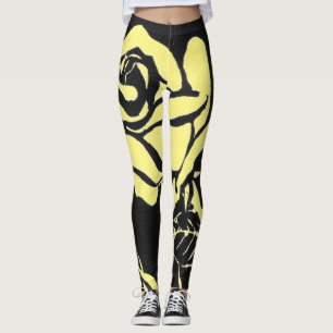 Legging O woodcut amarelo macio aumentou em um fundo preto