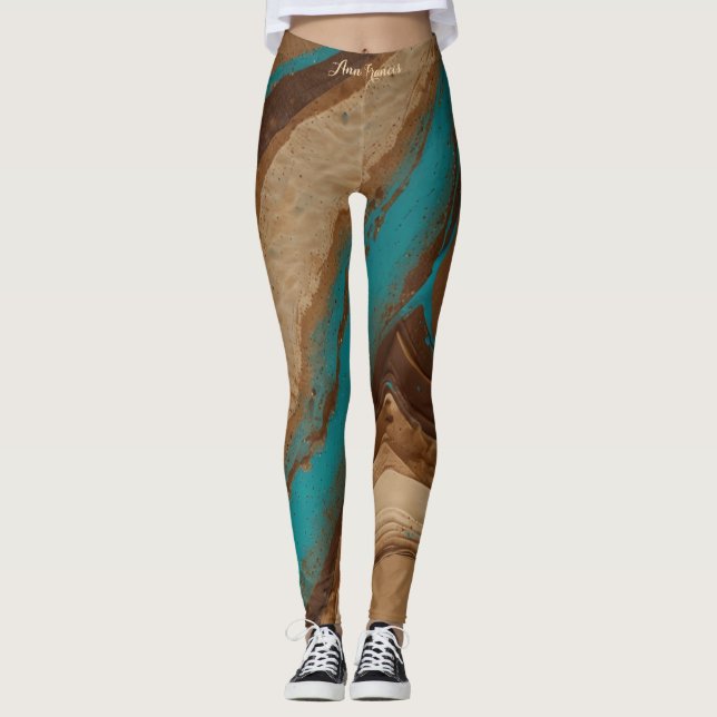 Legging Oásis do Deserto Turquesa Fluxo Marrom Terroso Mod (Frente)