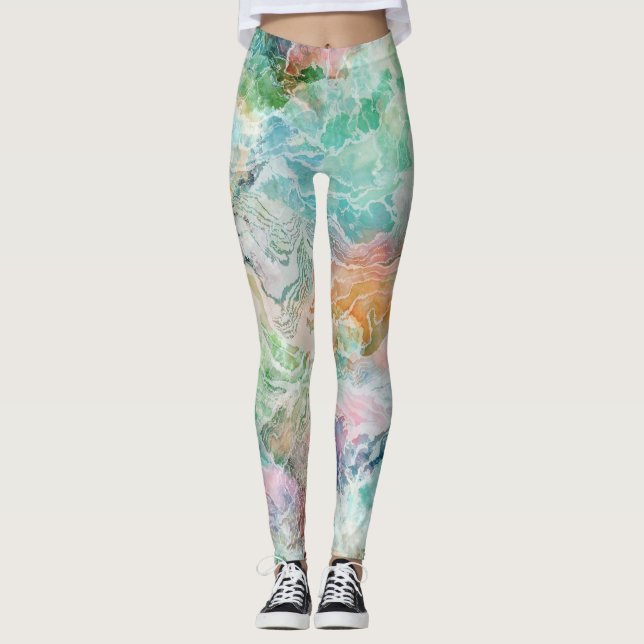 Legging Ocean Abstract Watercolor Grunge Pattern  (Frente)