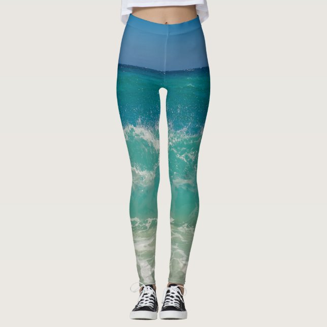 Legging Oceano Ondas Marítimas Aqua Costeira Aqua Mar de P (Frente)