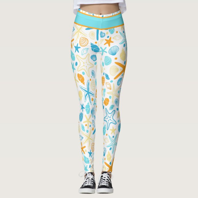 Legging Oceano Starfish e conchas em branco (Frente)