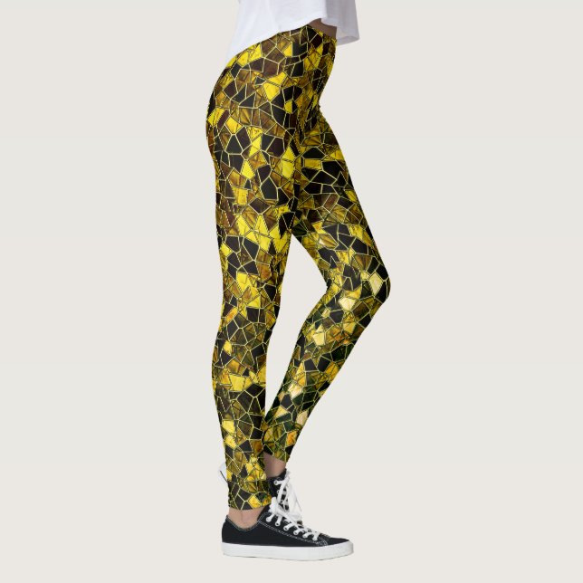 Legging Ocher escuro e mosaico amarelo, divisão de linha d (Direita)