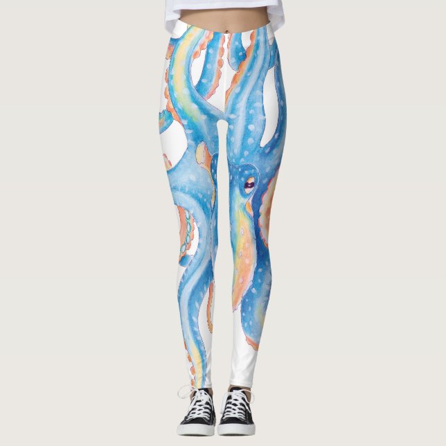 Legging Octopus Blue Watercolor Art (Frente)
