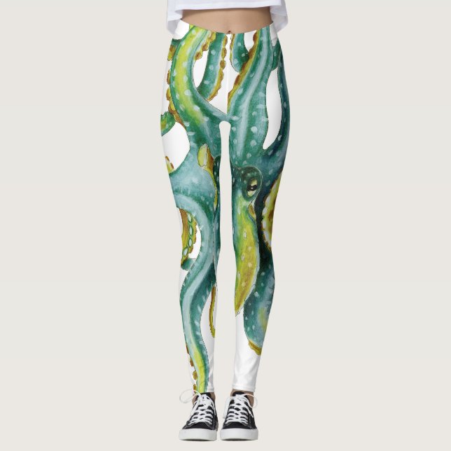 Legging Octopus Blue Watercolor Art (Frente)