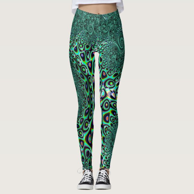 Legging Octopus Teal Tentáculos Estilo Steampunk Arte Frac (Frente)