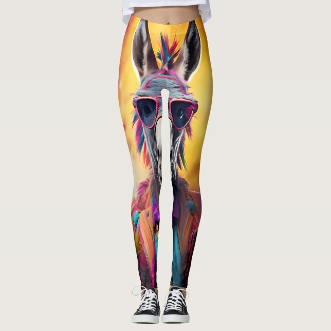 Legging Óculos Rosa Donkey, Cabelo Arco-Íris (Frente)