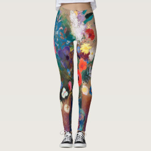 Legging Odilon Redon imprimiu flores pintadas caneleiras
