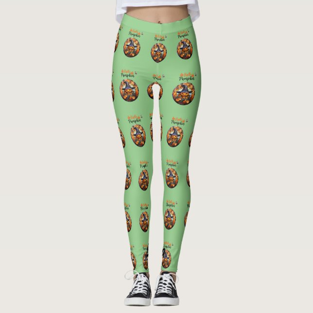 Legging Olá Abóbora Assustadora de Halloween (Frente)