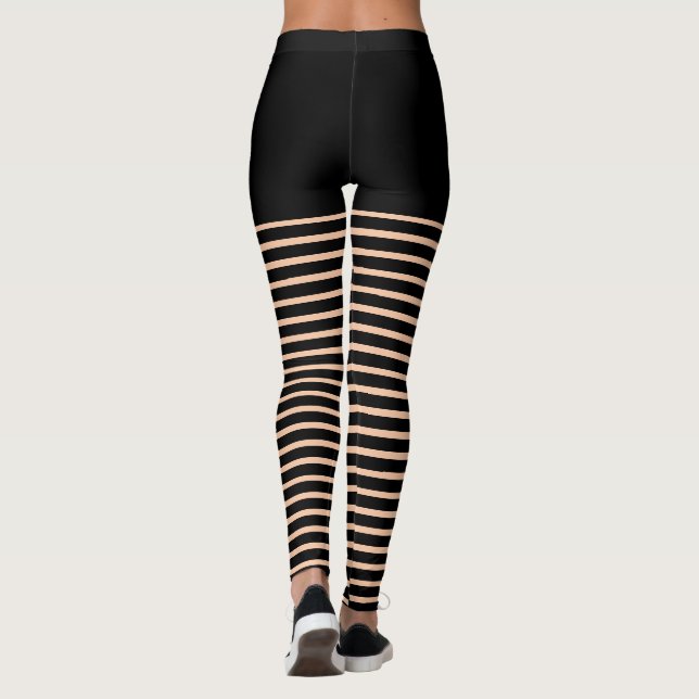 Legging Olhar Padrão de Stripes Negras Cortadas (Verso)