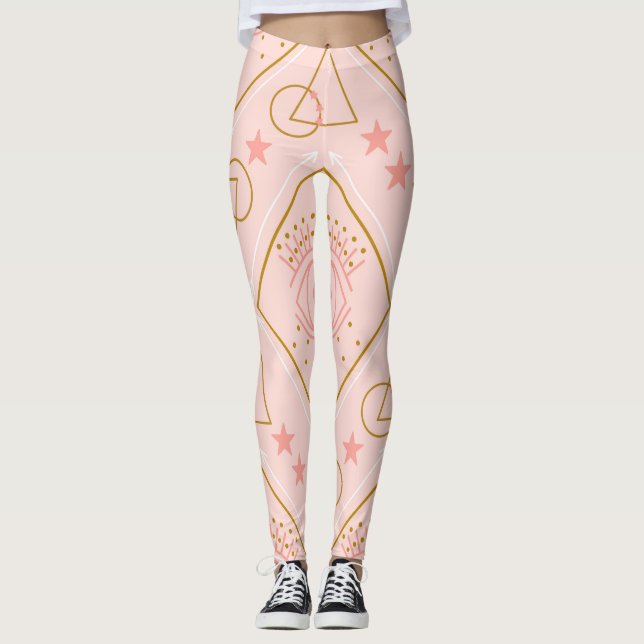 Legging Olhos Dourados cor-de-rosa: Design geométrico sem  (Frente)