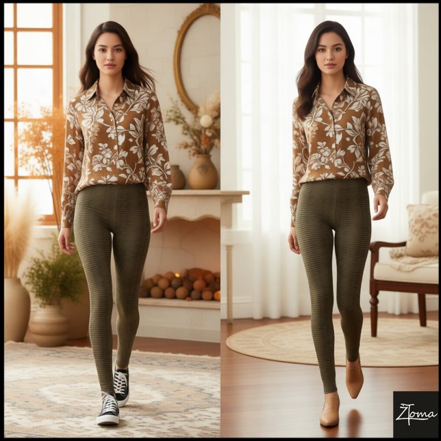 Legging Olive Brown Glitch Textured Woven Plaid (Criador carregado)