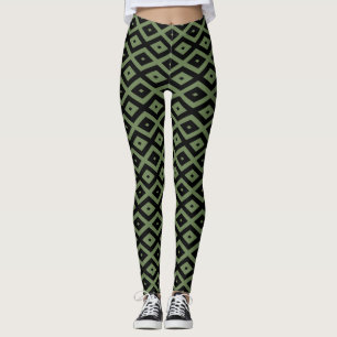 Legging Olive green and black diamond pattern