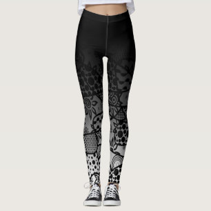 Legging Ombre preto com abstrato preto & branco 3 do teste