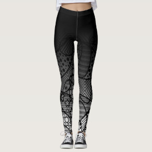 Legging Ombre preto com abstrato preto & branco 4 do teste