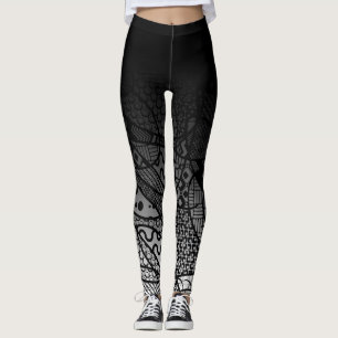Legging Ombre preto com abstrato preto & branco do teste