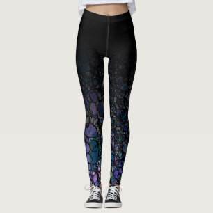 Legging Ombre preto com círculos desarrumado roxos do