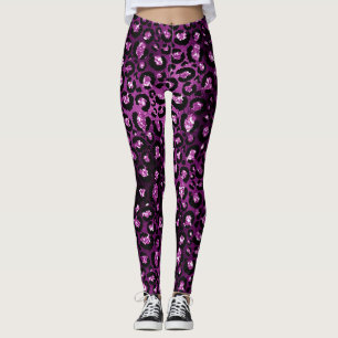 Legging Ombre Roxo e Glama Preta Manchas-Leopardo-Luminosa