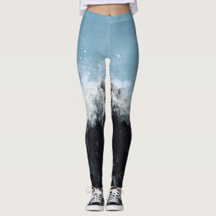 Legging Onda marítima: design pintado à mão