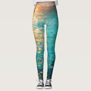 Legging Ondas Abstratas de Água com Luz Solar Dourada
