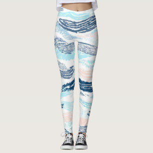 Legging Ondas Abstratas do Oceano Padrão Texturizado Azul 