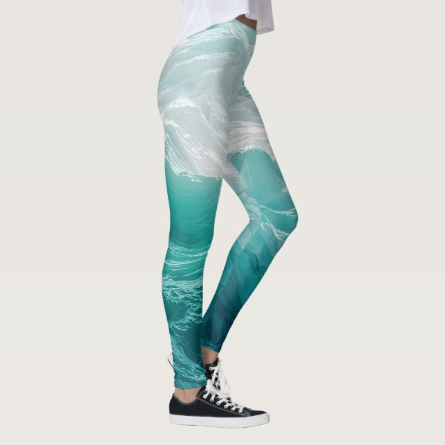 Legging Ondas Abstratas do Oceano Turquesa Sonho (Direita)